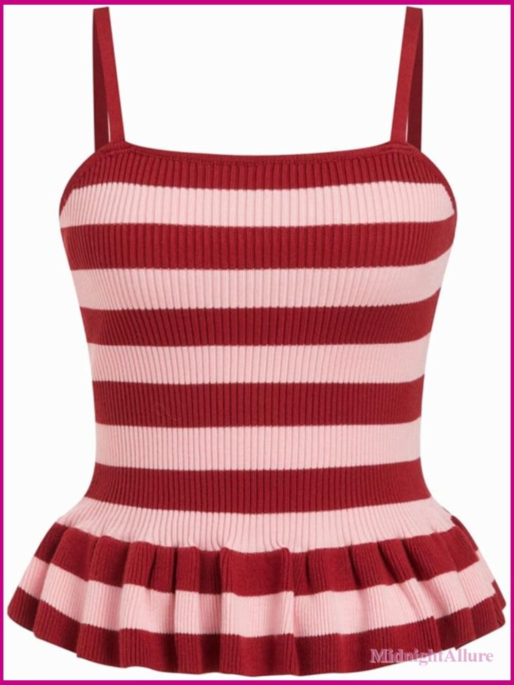Striped Sleeveless Square Neck Ruffle Knit Peplum Crop Tank Top